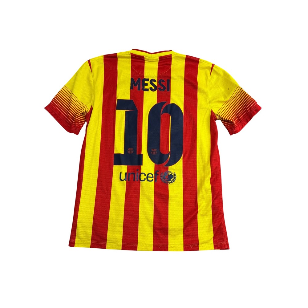 Nike FC Barcelona 2013-14 Away Messi 10 Jersey Senyera Red Yellow Mens M